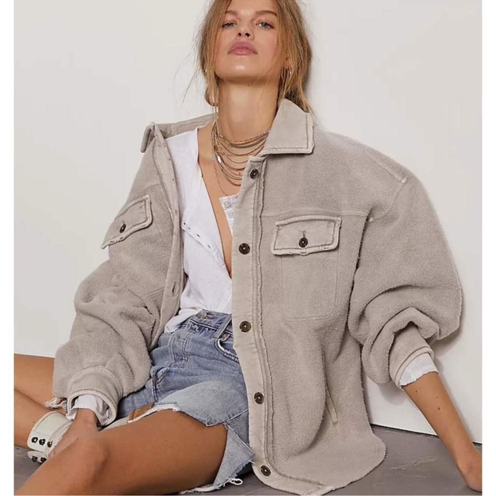 Free People Ruby Jacket Stone Oversized Shacket S… - image 1